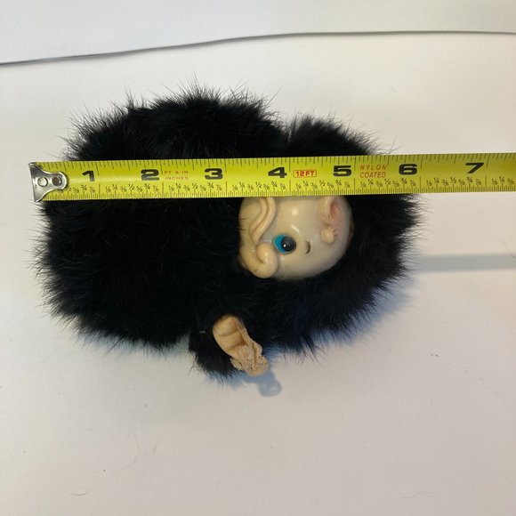 Vintage 6" Furry Baby Duck Doll Figure Black Fuzzy Bundle Plastic Head - Picture 9 of 9